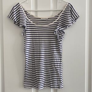 Meters/bonwe Blouse Women's Striped Ruffle Sleeve Shirt